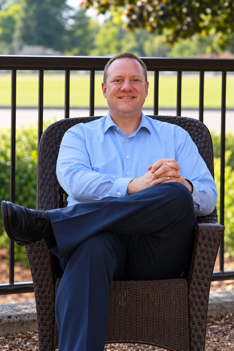 Rob Polocz sitting outdoors, smiling
